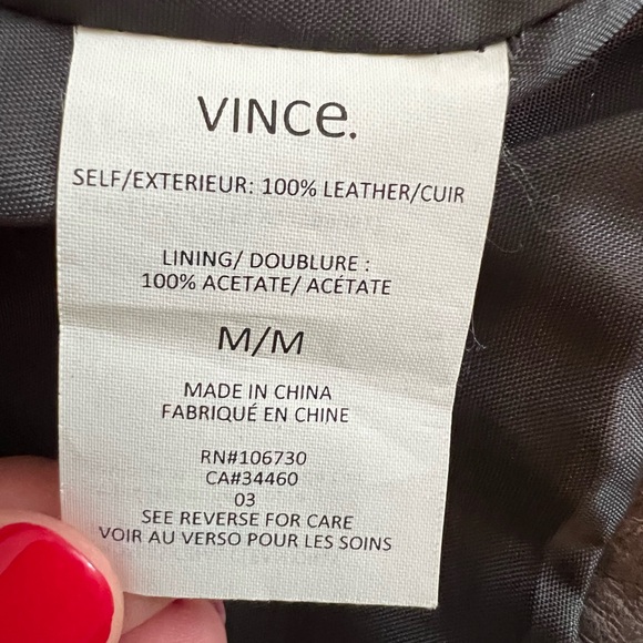 Vince NWT Gray Leather Biker Jacket with Quilted Sleeve Detail - size M - Picture 15 of 16